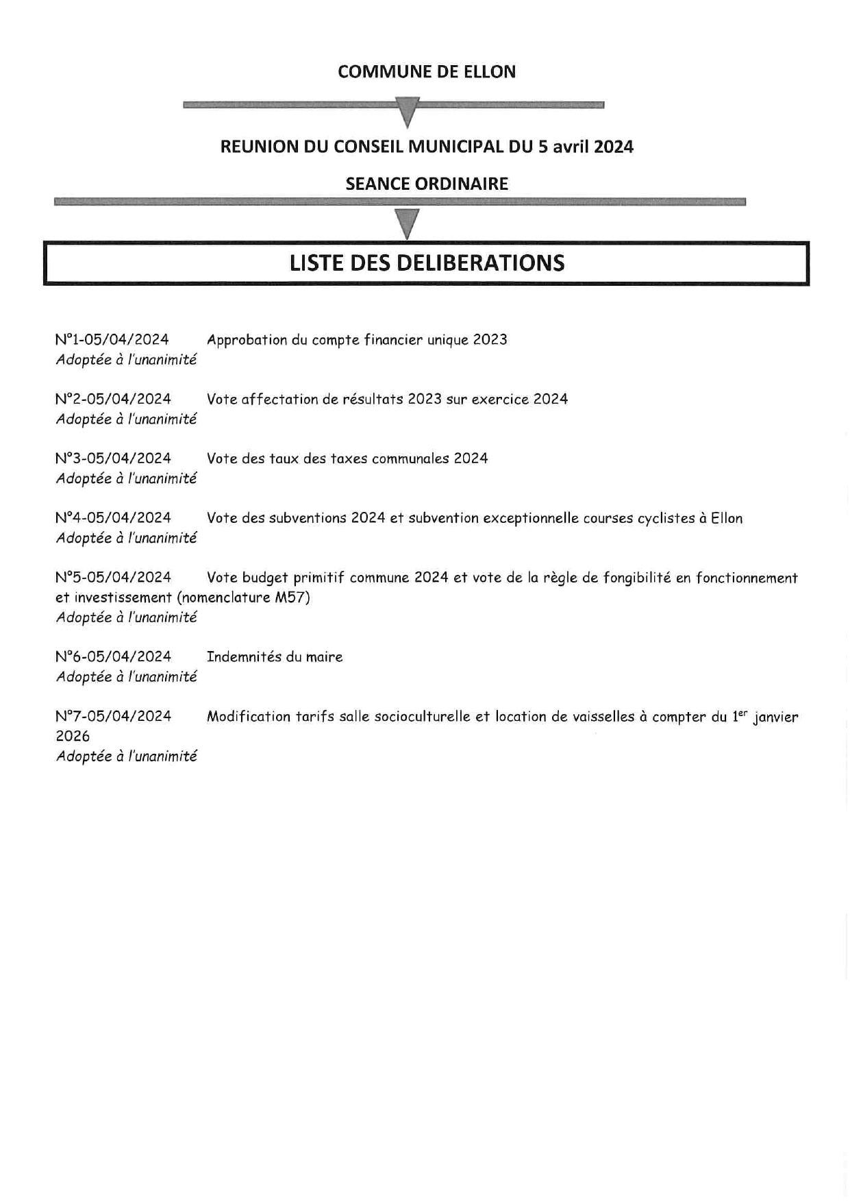 liste des délibérations du 5 avril 2024 page 0001