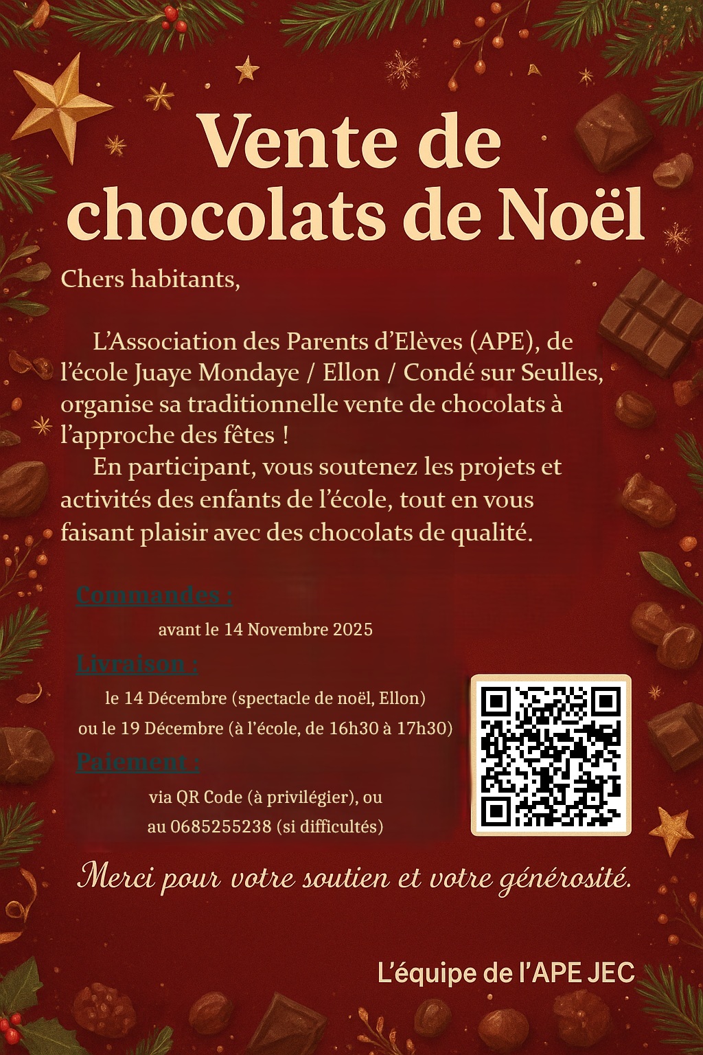 vente chocolats de noel communes